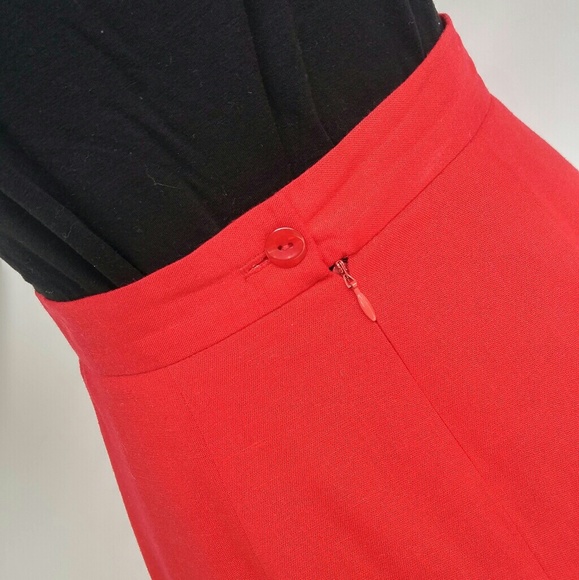 SOLD LGR Vintage Rayon/Linen Red Midi Pencil Skirt - Picture 6 of 8